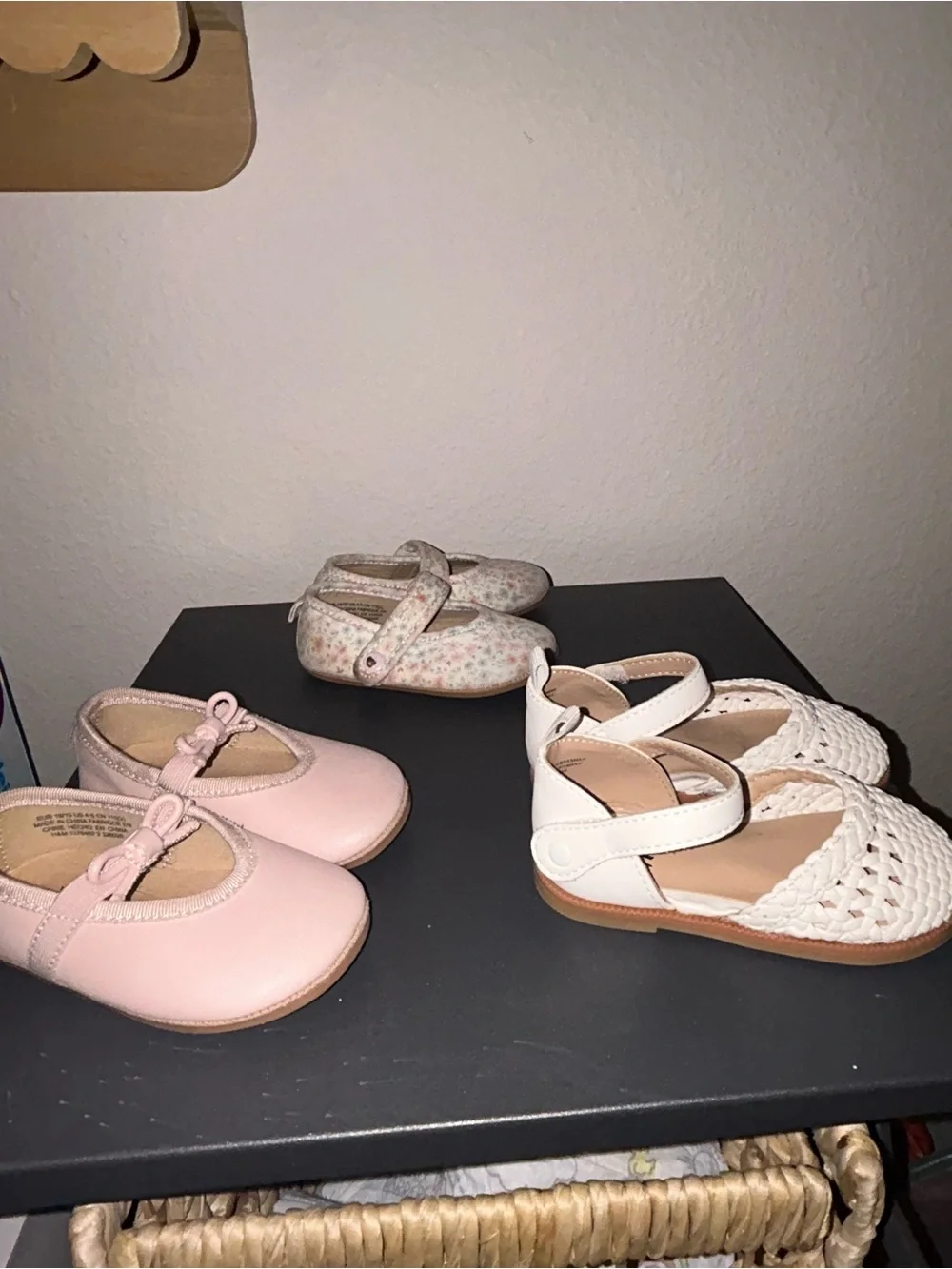 H&M Girls Pink, Floral, and White Mary Jane & Woven Dress Shoes Set of 3